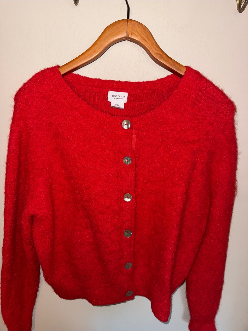 Song of Style Red Fuzzy Button-Front Cardigan